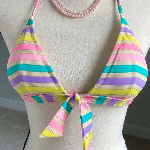 Victoria’s Secret Gold Shimmer Stripe Triangle Halter Bikini Top Size XS - Picture 3 of 9